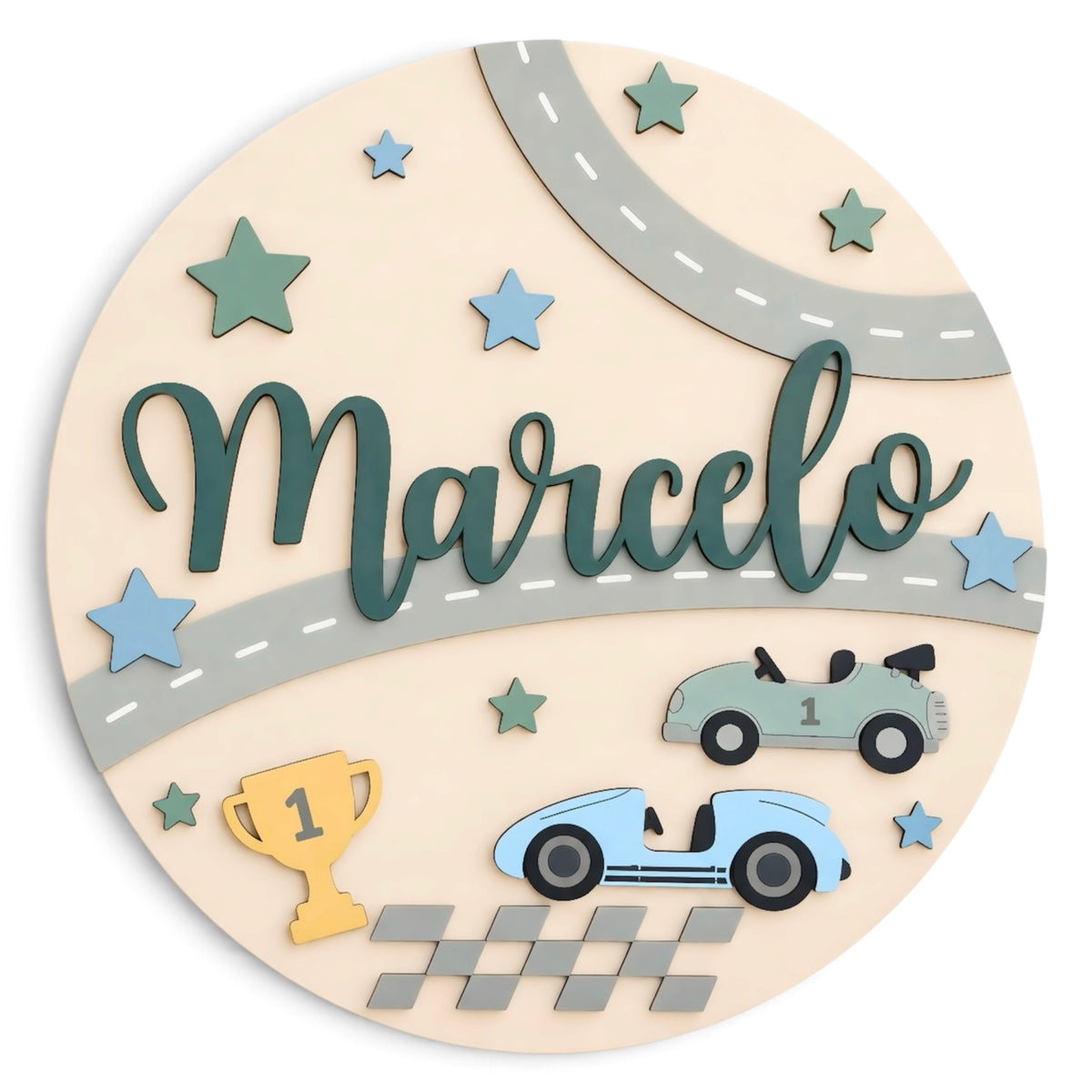 Cartel con Nombre carritos de carrera